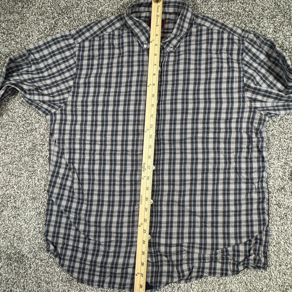 Untuckit Men's L Blue Gray Plaid‎ Cotton Long Sleeve Button Shirt